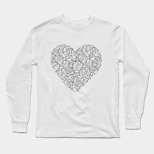 Black and White Heart Rose Long Sleeve T-Shirt